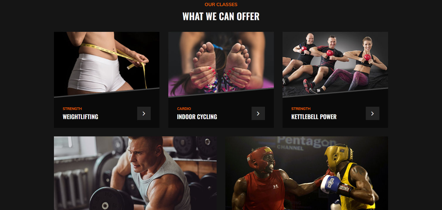 Gym website class grid