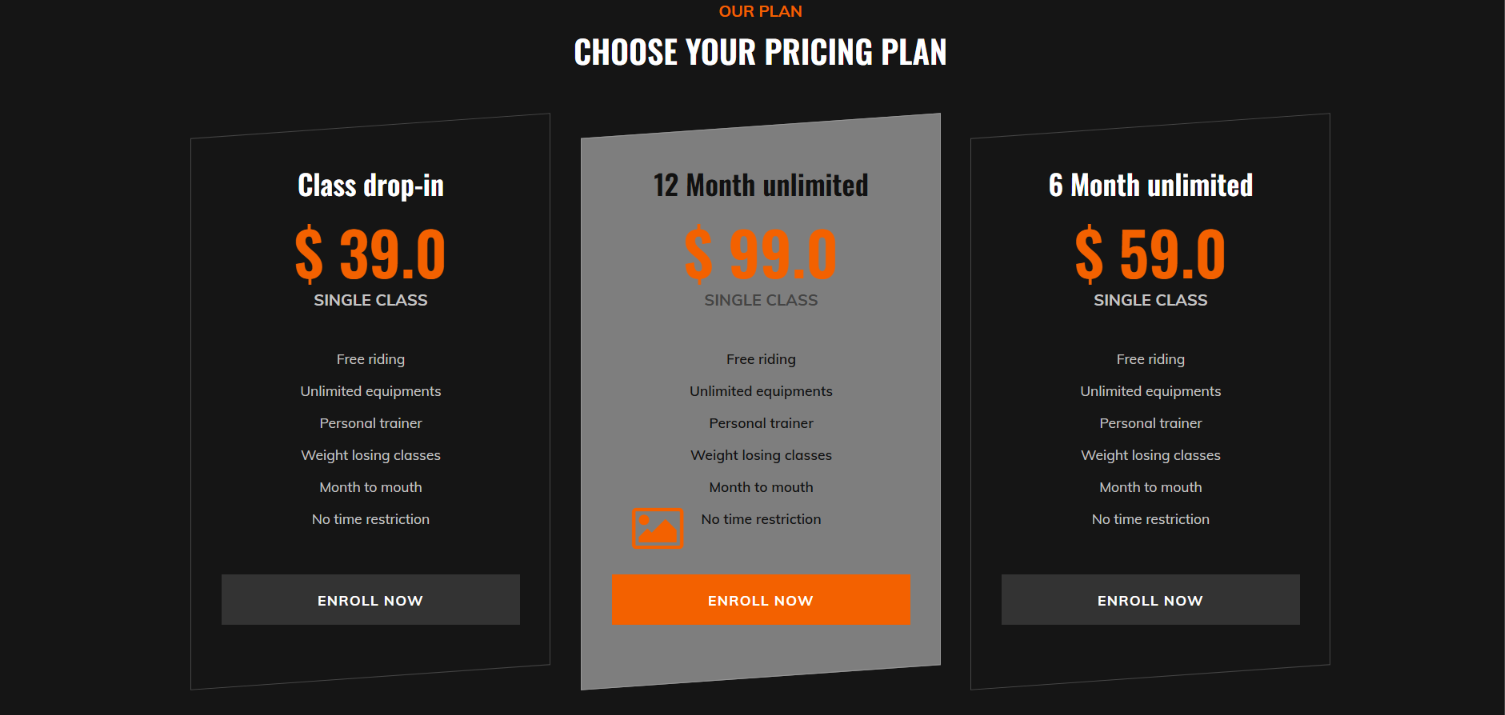 Gym website pricing plans