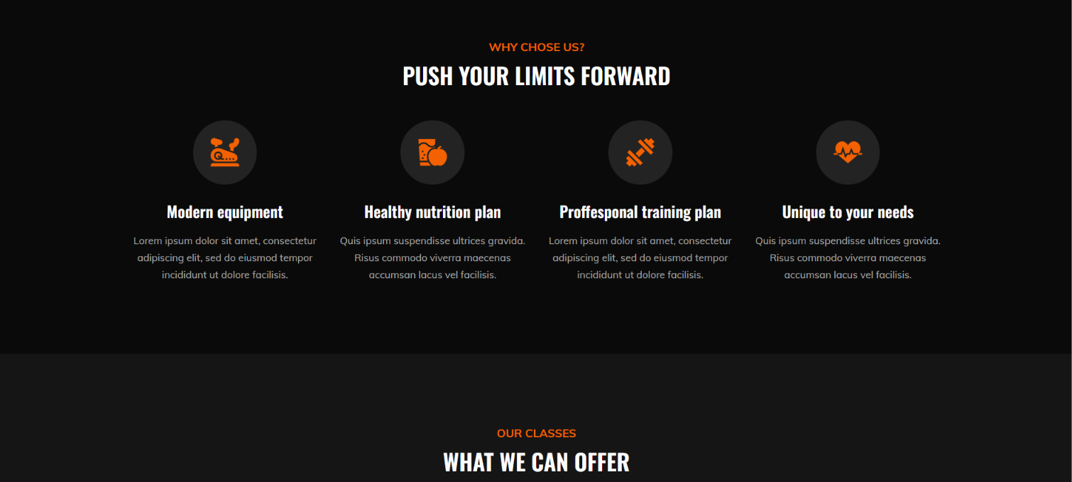 Gym website benefits row